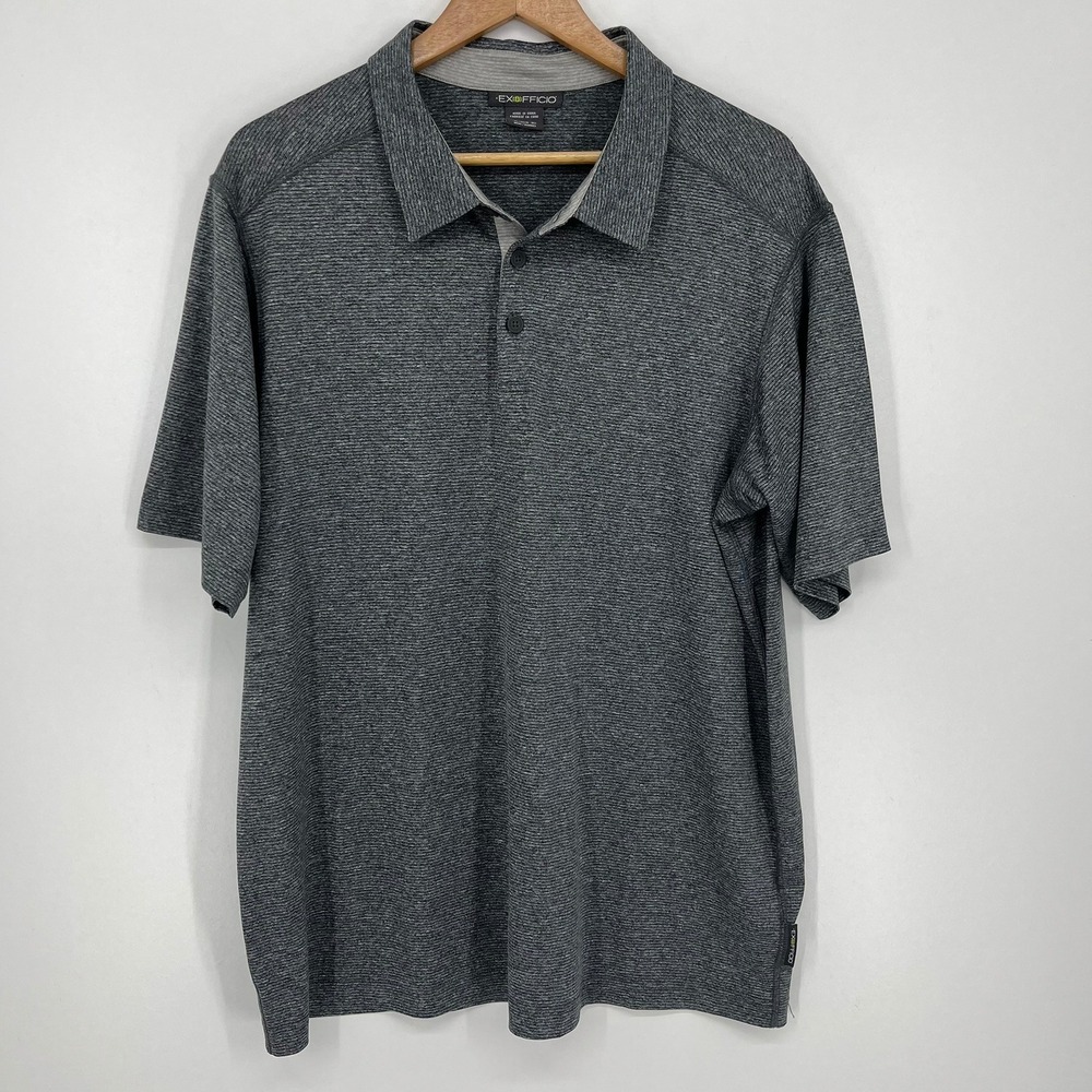 ExOfficio Mens XL Grey Heathered Micro Stripe Short Sleeve Polo Shirt